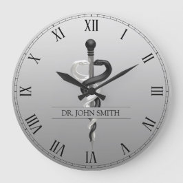 高級ノーブルメディカルアスクレピウスエレガント白黒 ラージ壁時計