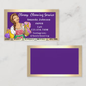 高級ハウスオフィス清掃サービスメイドパープル 名刺 (正面/裏面)