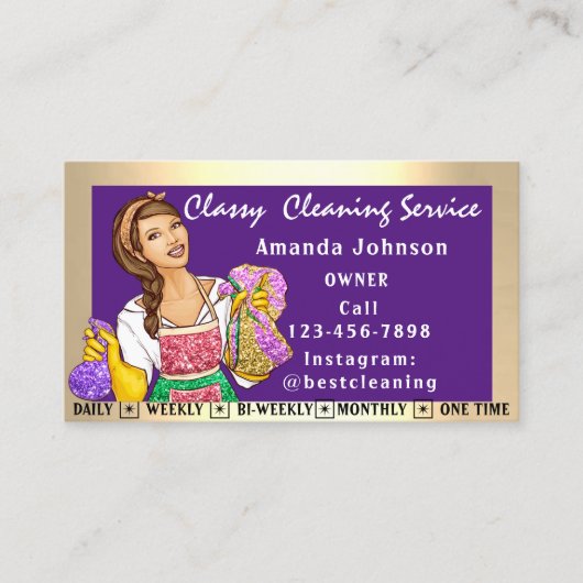 高級ハウスオフィス清掃サービスメイドパープル 名刺 (正面)