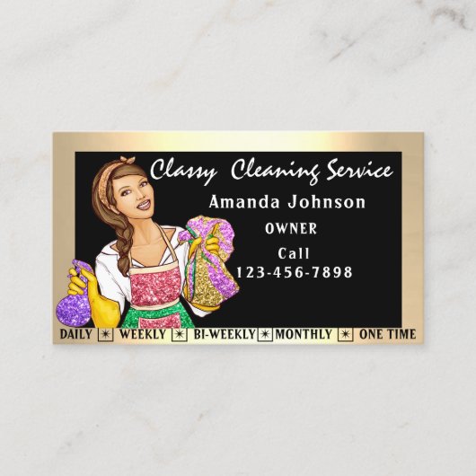 高級ハウスオフィス清掃サービスメイドブラック 名刺 (正面)