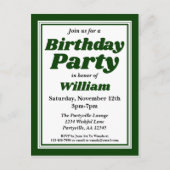 高級ハンターグリーン成人誕生日パーティー インビテーションポストカード (正面)