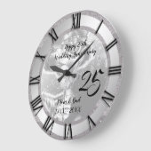 高級バラグリッターシルバー25周年記念 ラージ壁時計 (傾斜)