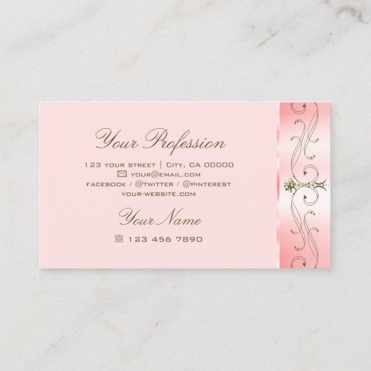 高級バラピンク華美オーナメントきらめくジュエル 名刺 (裏面)