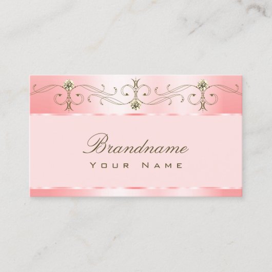 高級バラピンク華美オーナメントきらめくジュエル 名刺 (正面)