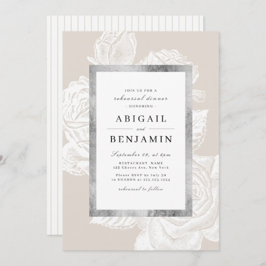 高級バラヴィンテージ植物学リハーサル夕食 招待状 (正面/裏面)