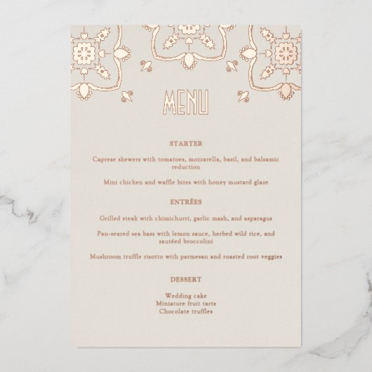 高級バラ地中海の金ゴールド結婚タイルのメニュー 箔シーズンカード (正面)