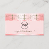 高級バラ華美ピンクきらめくジュエリーとロゴ 名刺 (正面)