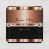 高級バラ金ゴールドとラインストーンフェイク付き黒 スクエア名刺 (正面)