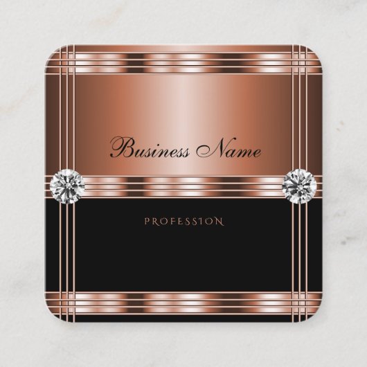高級バラ金ゴールドとラインストーンフェイク付き黒 スクエア名刺 (正面)