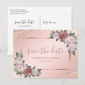 高級バラ金ゴールドと赤面ピンク結婚フローラ 案内ポストカード (正面/裏面)