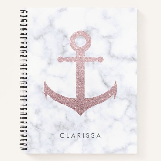 高級バラ金ゴールドグリッターいかり&白大理石 ノートブック (正面)