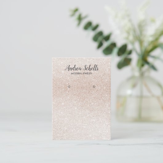 高級バラ金ゴールドグリッタージュエリーイヤリングディスプレイ 名刺 (スタンド正面)