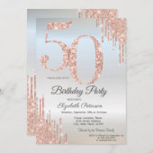 高級バラ金ゴールドグリッタードリップスシルバー50th 招待状 (正面/裏面)