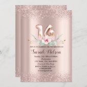 高級バラ金ゴールドグリッター水彩フラワー18 招待状 (正面/裏面)