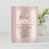 高級バラ金ゴールドグリッター水彩フラワー 招待状 (スタンド正面)