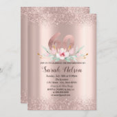 高級バラ金ゴールドグリッター水彩フラワー 招待状 (正面/裏面)