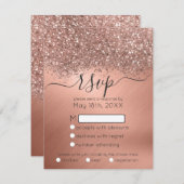 高級バラ金ゴールドグリッター紙吹雪メタリック結婚ズ 出欠カード (正面/裏面)