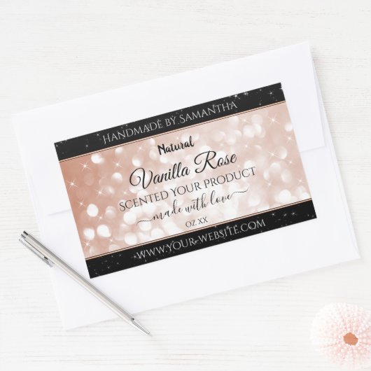 高級バラ金ゴールドグリッター製品パッケージラベル 長方形シール (封筒)