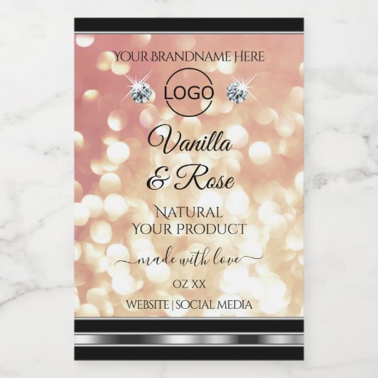 高級バラ金ゴールドグリッター製品ラベルジュエリーロゴ フードラベル (シングルラベル)