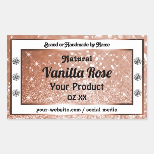 高級バラ金ゴールドグリッター製品ラベルダイヤ 長方形シール (正面)