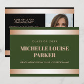 高級バラ金ゴールドグリーンフォト卒業 招待状 (正面/裏面)