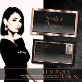 高級バラ金ゴールドシックな黒グラデーションと写真 名刺