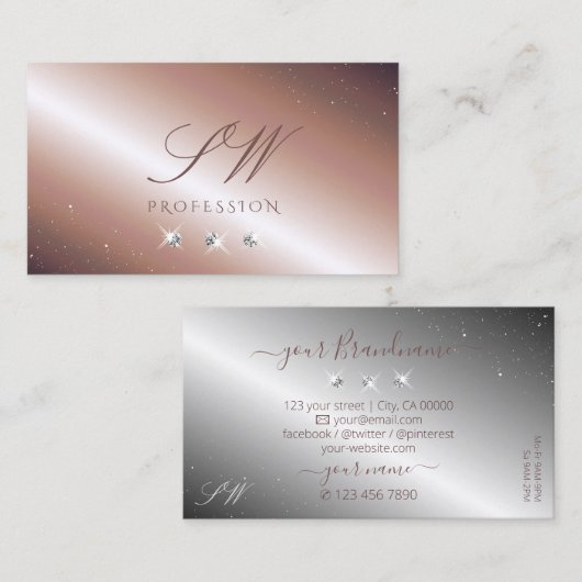 高級バラ金ゴールドシルバースパークルダイヤモンドモノグラム 名刺 (正面/裏面)