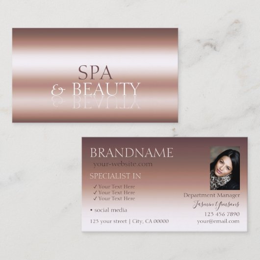 高級バラ金ゴールドスタイリッシュ鏡フォント（写真あり） 名刺 (正面/裏面)