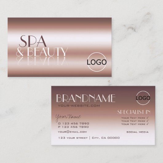 高級バラ金ゴールドスタイリッシュ鏡文字(ロゴ付き) 名刺 (正面/裏面)