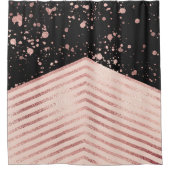 高級バラ金ゴールドピンクブラックシェブロン絵を描(ばちゃばちゃ)跳ねる シャワーカーテン (正面)