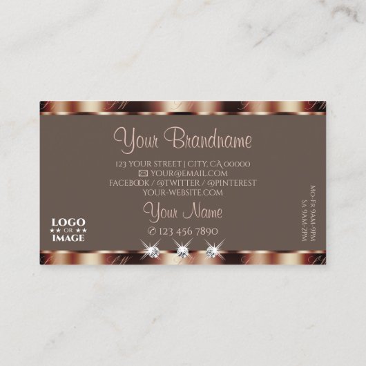 高級バラ金ゴールドブラウンスパークルダイヤモンドとロゴ 名刺 (裏面)