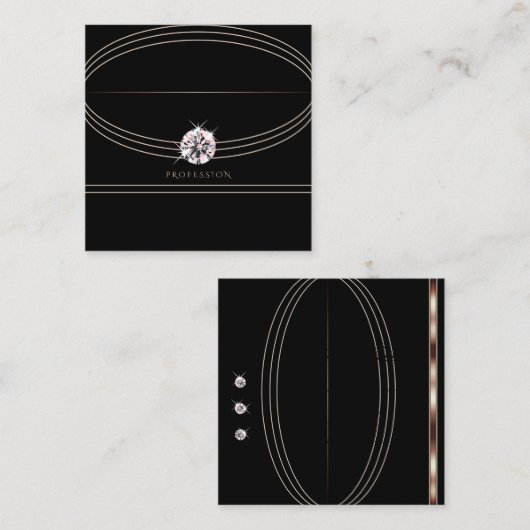 高級バラ金ゴールドブラックきらめくラフェイクイネストーンズ スクエア名刺 (正面/裏面)