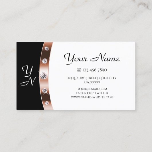 高級バラ金ゴールドブラックアンドホワイトイニシャルダイヤモンド 名刺 (裏面)