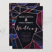 高級バラ金ゴールドリッ絵を描クマーブル結婚ズ 招待状 (正面/裏面)