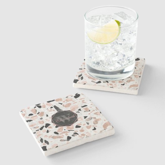 高級バラ金ゴールドヴィンテージ大理石抽象芸術テラゾ ストーンコースター (横)