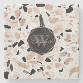 高級バラ金ゴールドヴィンテージ大理石抽象芸術テラゾ ストーンコースター (正面)