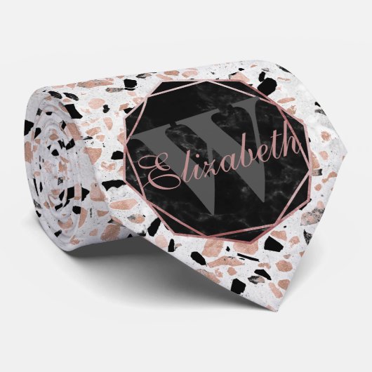 高級バラ金ゴールドヴィンテージ大理石抽象芸術テラゾ ネクタイ (ロール)