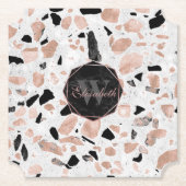 高級バラ金ゴールドヴィンテージ大理石抽象芸術テラゾ ペーパーコースター (正面)