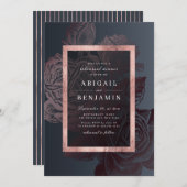 高級バラ金ゴールドヴィンテージ植物性リハーサルディナー 招待状 (正面/裏面)