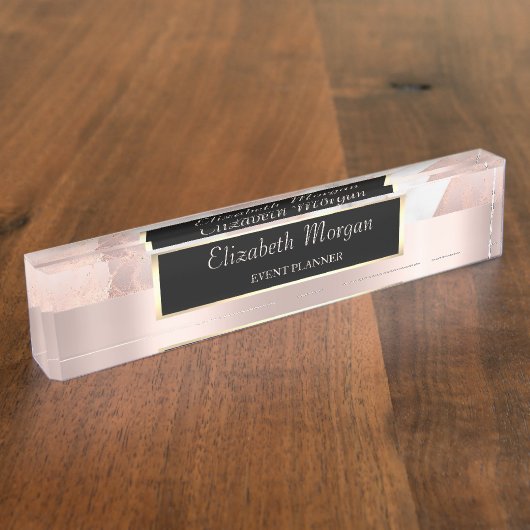 高級バラ金ゴールド幾何大理石フレーム デスクネームプレート (側面)