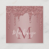 高級バラ金ゴールド滴下グリッターモノグラムQRコード スクエア名刺 (正面)