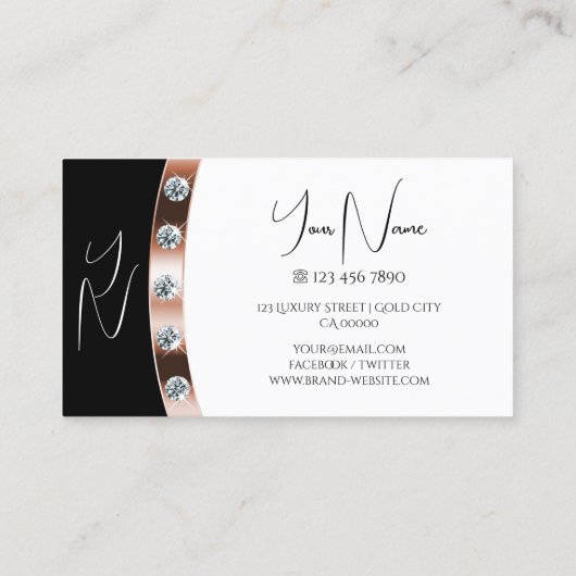 高級バラ金ゴールド白黒ウィズモノグラム 名刺 (裏面)