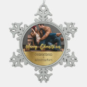 高級パーソナライズされたクリスマス金ゴールドとグレー スノーフレークピューターオーナメント (正面)