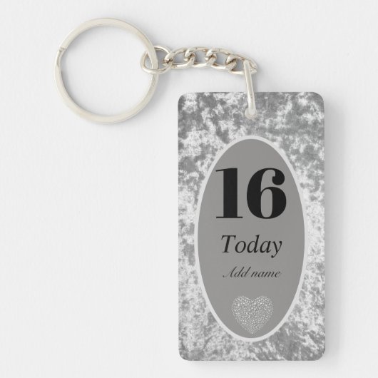 高級パーソナライズされたベルベット誕生日キーチェーン16th キーホルダー (正面)