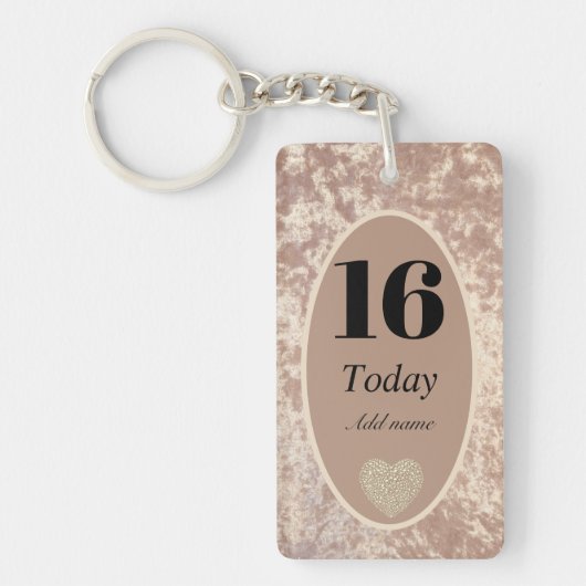 高級パーソナライズされたベルベット誕生日キーチェーン16th キーホルダー (正面)