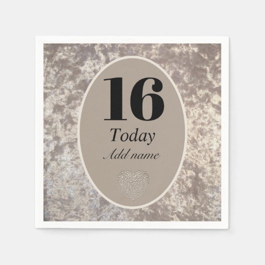 高級パーソナライズされたベルベット誕生日ナプキンス16th スタンダードカクテルナプキン (正面)