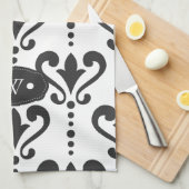 高級パーソナライズされた白黒 キッチンタオル (四つ折り)