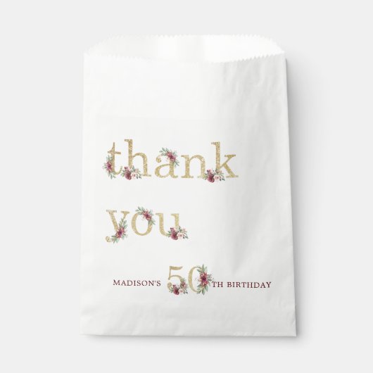 高級パーソナライズされた50番目の誕生日金ゴールドフローラ フェイバーバッグ (正面)