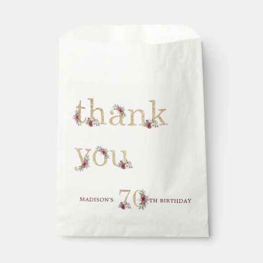 高級パーソナライズされた70番目の誕生日金ゴールドフローラ フェイバーバッグ (正面)