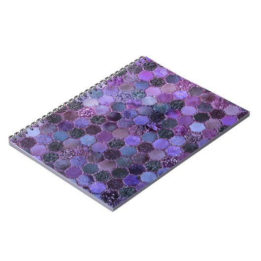 高級パープルメタルフォイルグリッターハニカムパターン ノートブック (左側)